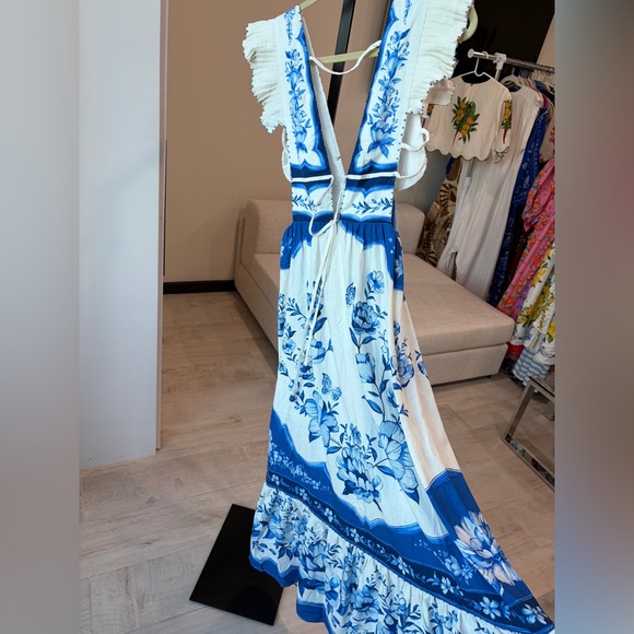 Farm Rio: Off-White Porcelain Garden Butterlfy Lenzing Midi Dress - Picture 6 of 10